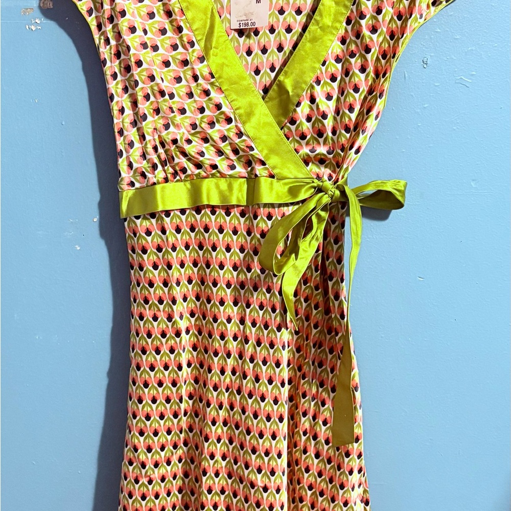 Max Studio Pink & Lime Green Geometric Wrap Dress